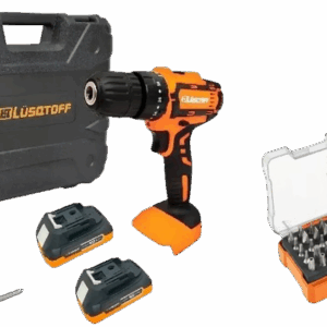 TALADRO ATORNILLADOR PERCUTOR LUSQTOFF ATL18-8B 11887 2 BAT JGO 31 PZ COLOR NARANJA